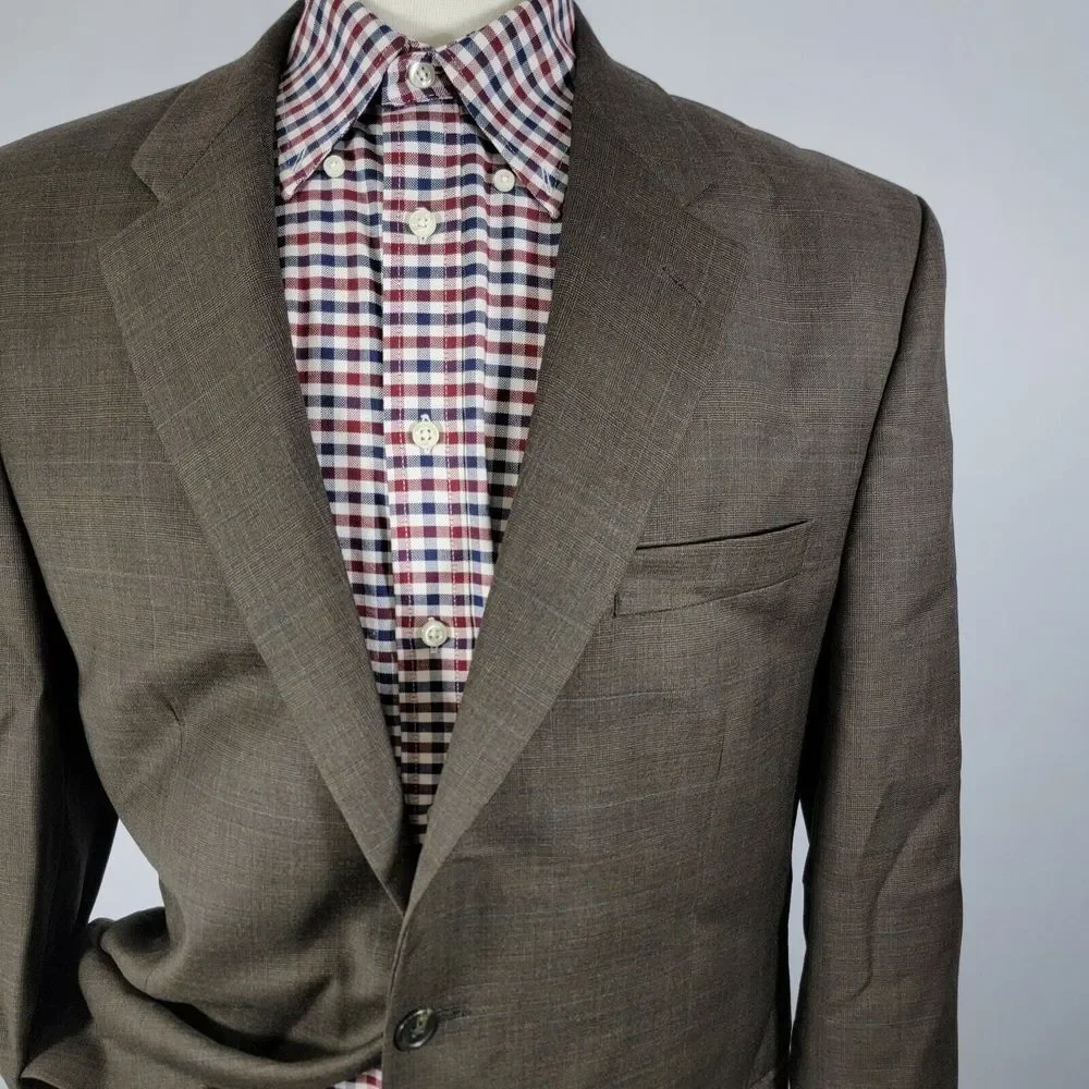 Lauren Ralph Lauren Men's Sport Coat Blazer Two Button Brown Plaid Wool‎ Sz 44L